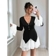 thumbnail image 4 of Women'S Mini Dresses V Neck Long Sleeve Flowy High Waist Bodycon A-Line Cocktail Wedding Guest Dress Black L, 4 of 7