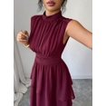 thumbnail image 5 of Maroon Womens Elegant Sleeveless High Neck Chiffon Maxi Dress With Tiered Ruffle Hem And Waist Gathering, 5 of 8