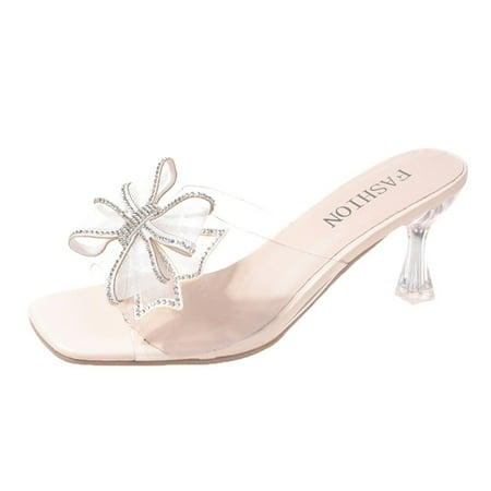 

Dpityserensio Women s Summer Flip-flops with Sheer Bow High Heels White 9(42)