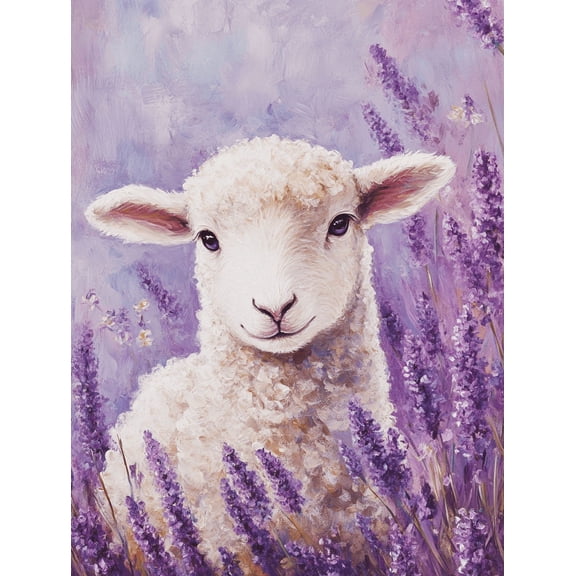 Cute Lamb in Lavender Field Canvas Wall Art, Perfect for Living Room, Bedroom, Nursery, Kitchen, and Office Decoration.