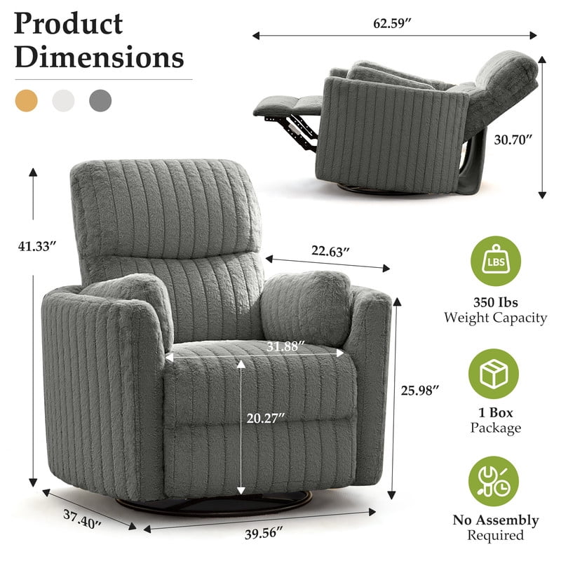 ATHOPE Powered Recliner Chair, Comfy Rocking Chair Nursery with USB Ports, Modern Velvet Swivel Glider Rocking Chair with High Back Deep Seat, for Living Room Small Space, Gray
