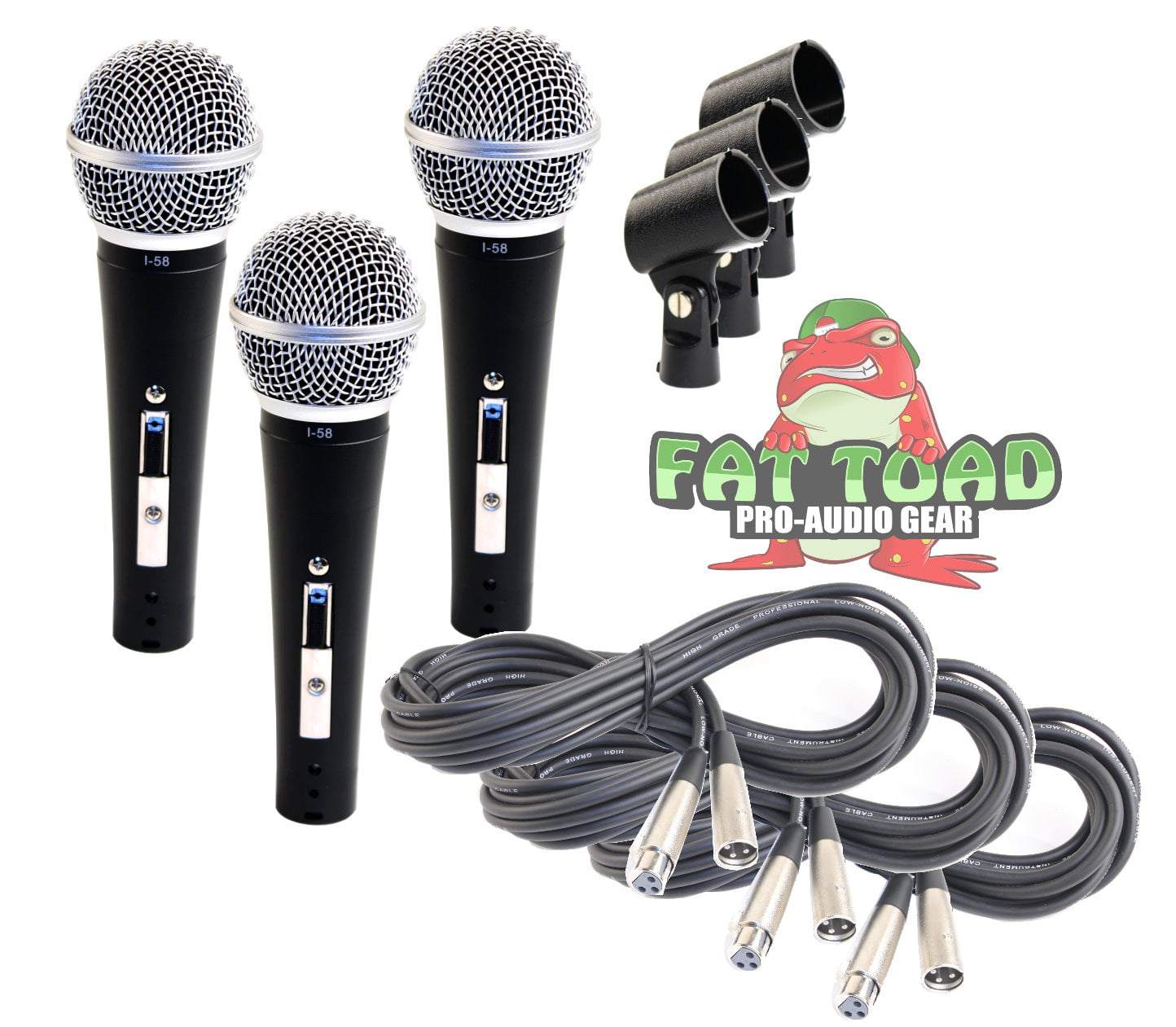 Dynamic Vocal Microphones with XLR Mic Cables & Clips (3 Pack) by 