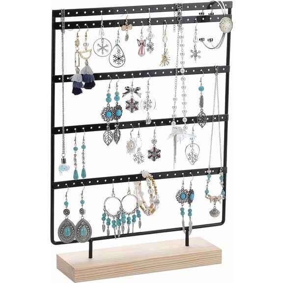 Large Earring Holder Display 14.6 inch Black Earring Holder Organizer Earring Stand 5 Tier 110 Hole Solid Wood Base Earrings Stand Jewelry Rack Earring Tree for DIY Vendors Retail Gift Shop