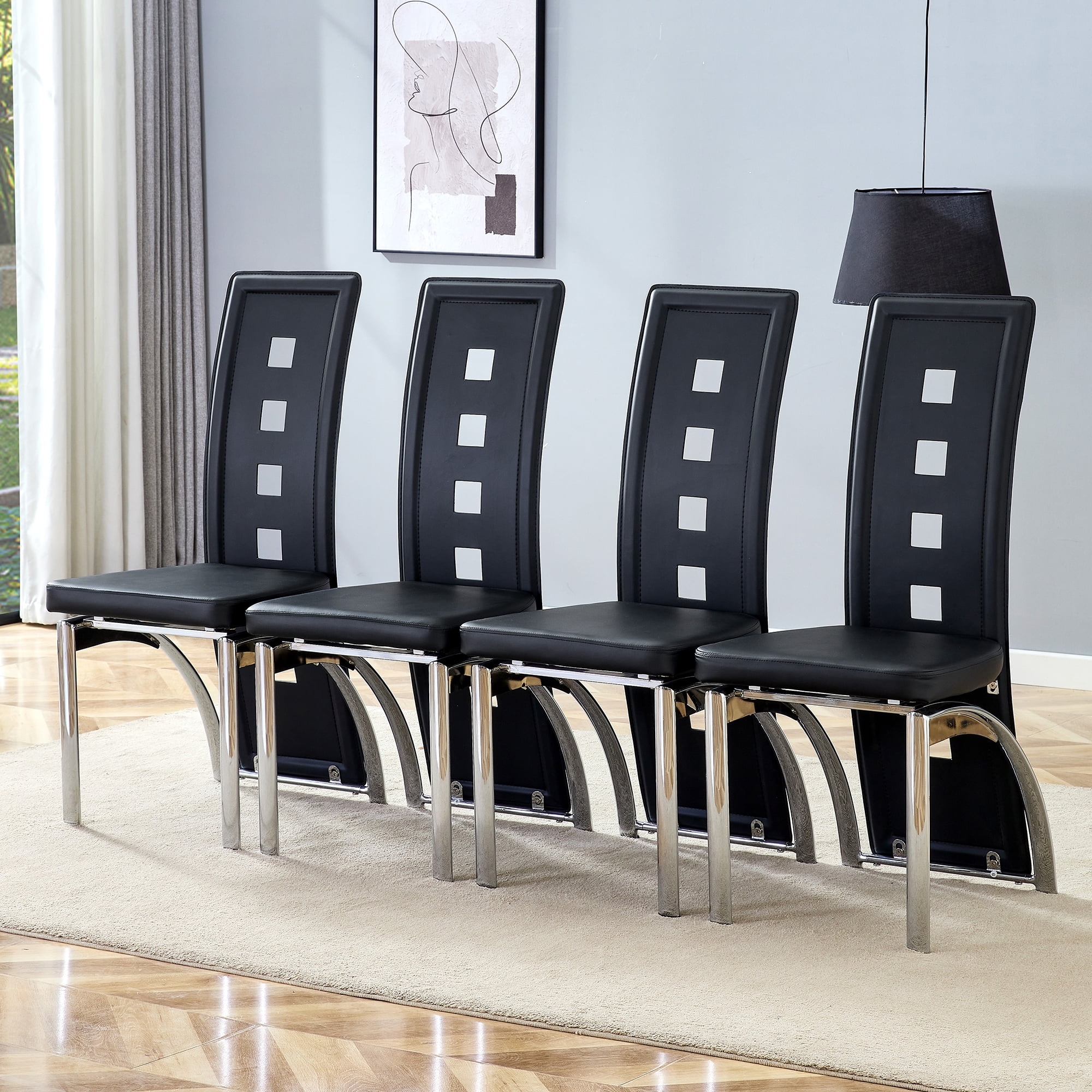 Noble House Modern Minimalist 4-Piece Dining Chair Set - Black Saddleback