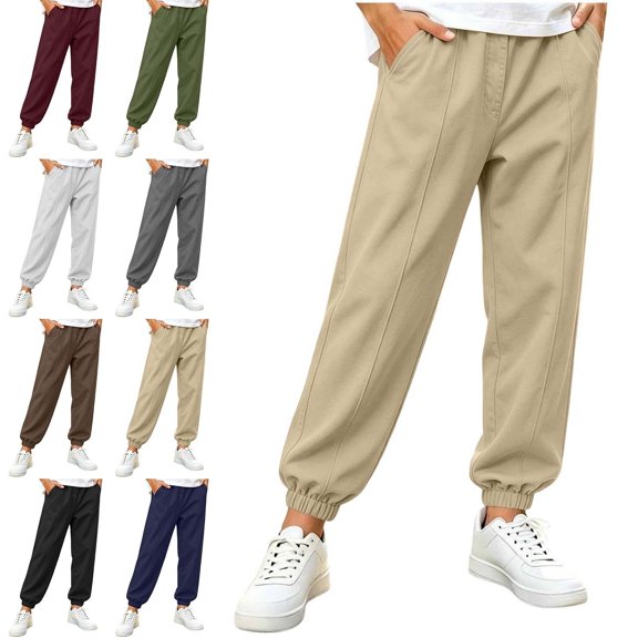 ITSAME Boys School Uniform Jogger Pants with Pockets Elastic Waist Loose Fit Versatile Casual Pants Navy Size 8