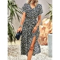 thumbnail image 3 of Franhais Women's Summer Beach Midi Dress Floral Print Short Sleeve Wrap V Neck Tie-Front Slit A-Line Dress, 3 of 7