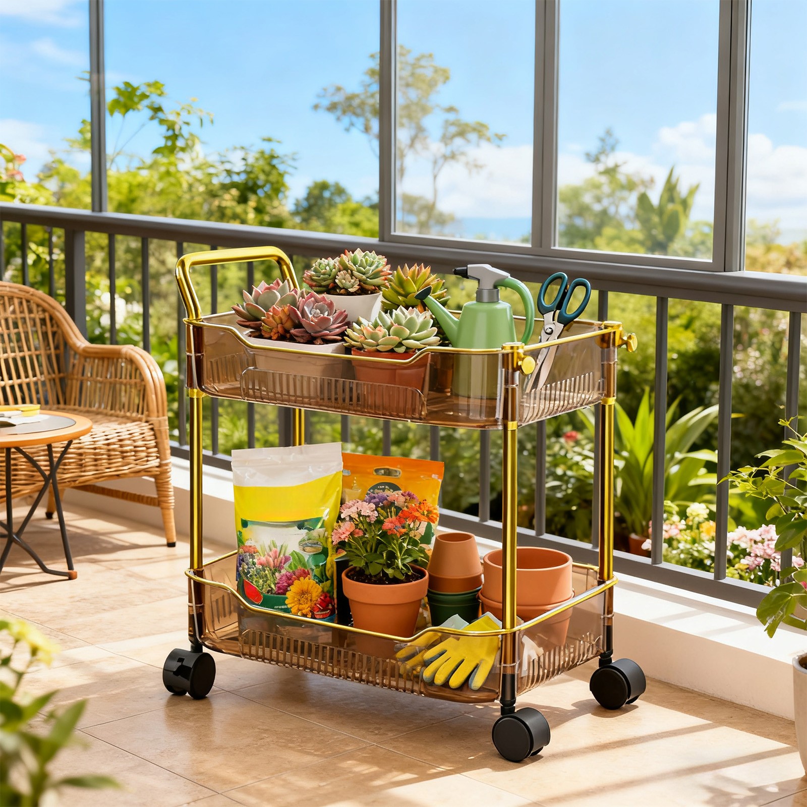 IMossad Two-Tier Transparent Rolling Cart – Practical Storage Cart with Handles and Locking Swivel Wheels for Kitchen, Office, Bedroom, and Home Organization