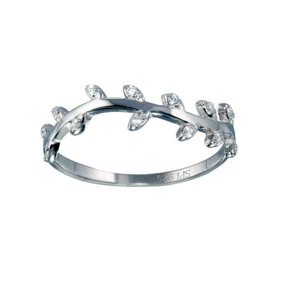 Rhodium Plated 925 Sterling Silver Vine Ring High Polished Band White CZ Jewelry Female Size 9