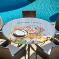 thumbnail image 6 of Happy Easter Round Tablecloth, Fitted Table Cover with Elastic for 55"-60" Round Tables, Spring Easter Eggs Bunny Floral Blue Wood Table Cloth Outdoor Indoor Dinning Party Waterproof Tablecloths, 6 of 7