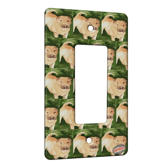 KuzmarK™ 1 Gang Rocker Wall Plate - Annie on Green Cream Chinese Shar Pei Dog Modern Art by Denise Every