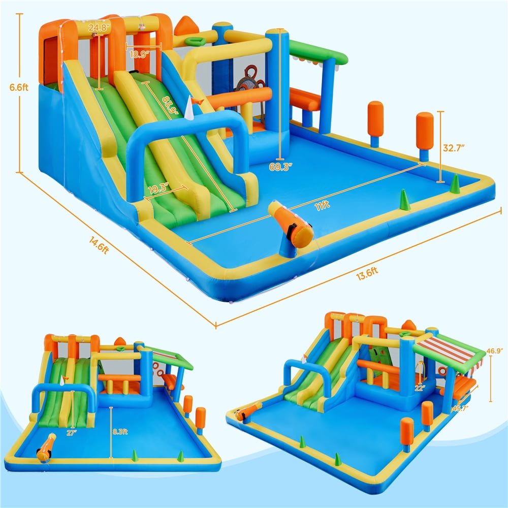Yaheetech Water Inflatable Bounce House with Slides, Blower, Blue/Orange