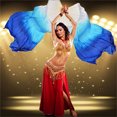 thumbnail image 7 of Duslogis Belly Dance Faux Silk Veil Fans, 1 Pair (Left+Right) Faux Silk Bamboo Long Fans Veils, Handmade Belly Dance Dancing Silk Fans, Dance Performance (White-Light Blue-Dark Blue), 7 of 7