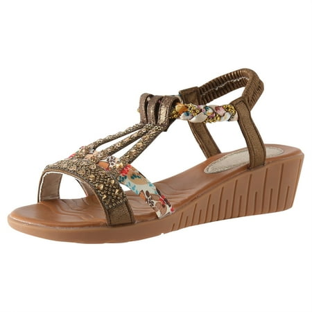 

YUHAOTIN Women s Sandals Dressy Black Rhinestone Decor Slingback Sandals Fashion Summer Wedge Sandals Open Toe Bohemian Sandals Nude Strappy Sandals Strappy Sandals for Women Dressy Low Heel