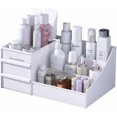 thumbnail image 1 of Organizador de escritorio de maquillaje con cajones Organizador de encimera para cosméticos Soporte de tocador para pinceles de lápiz labial Lociones Sombra de ojos Esmalte de uñas y joyas (blanco), 1 of 3
