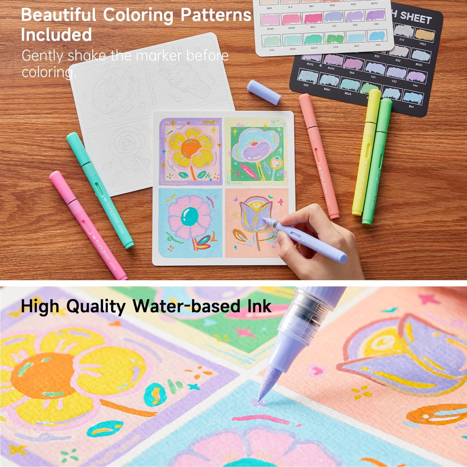 Shuttle Art Automatic Ink Control Acrylic Paint Markers, 24 Pastel Colors Brush Tip Acrylic Paint Pens for Rock Painting, Ceramic, Wood, Canvas, Glass, Stone, Fabric, Card Making