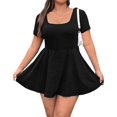 thumbnail image 1 of Robe Courte pour Femme à Encolure Carrée, Manches Courtes, Ourlet à Volants, avec Short Intégré, Noir, m, 1 of 10