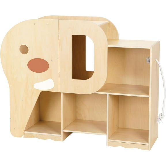 Montessori Bookshelf with Elephant Shape, 2-Shelf Toddler Bookshelf, Montessori Shelf and Toy Storage Organizer for Classroom, Kindergarten, Kids Room, Playroom and Daycare.