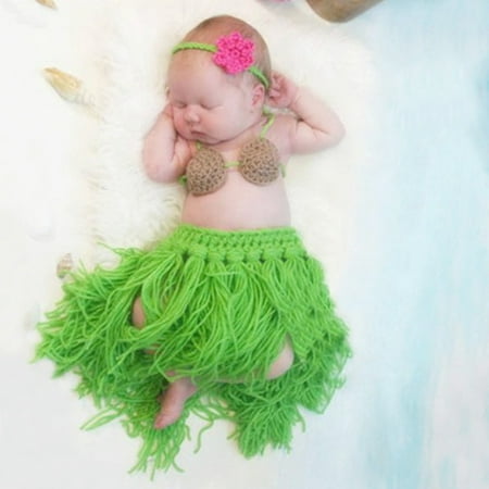 Baby Crochet Knitting Milk Cotton Yarn Hawaii Grass Skirt Photo Outfits Clothes Suit for