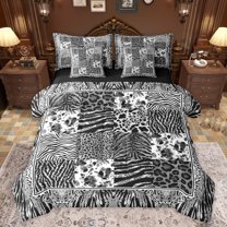 jejeloiu Cartoon Cheetah Pattern 7-Piece Bedding Comforter Set,Modern Geometric Checkered King Bedding Sets,Gray Ink Bed Sheets For Girl Teens,Breathable Home Decor Reversible