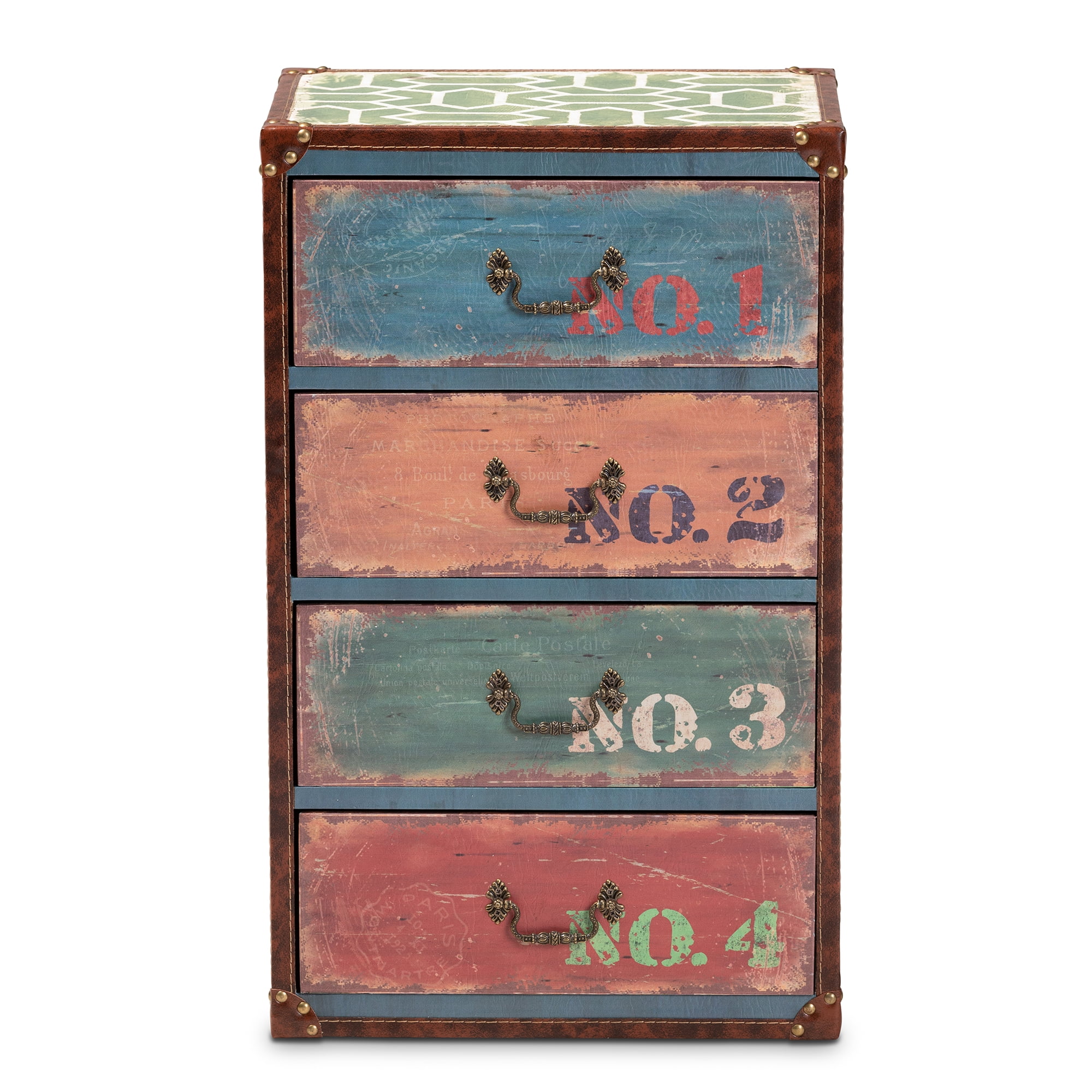 Baxton Studio Amandine Multicolor 4-Drawer Accent Cabinet Vintage Rustic French Style