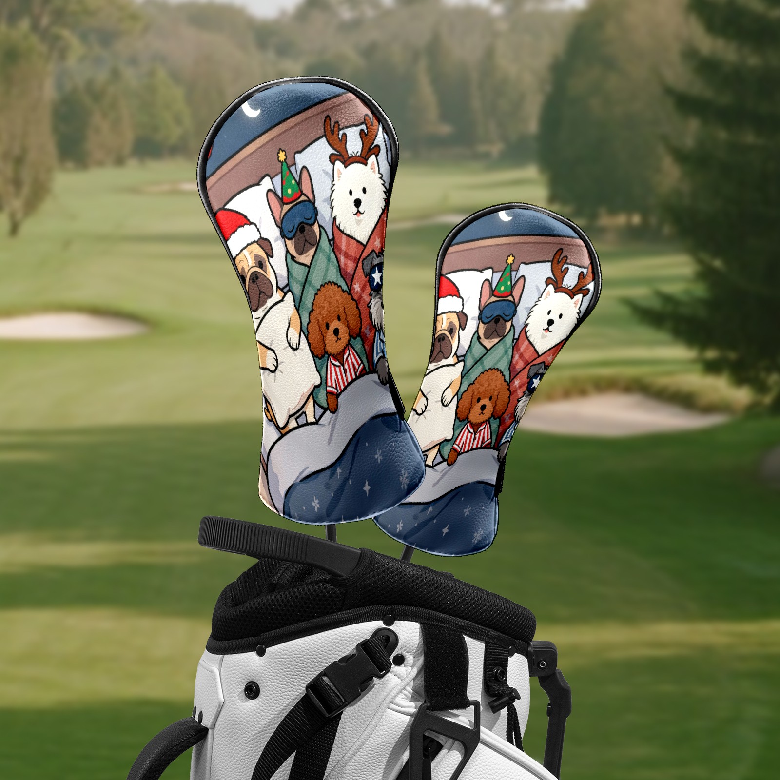 Golf Club Head Covers Christmas Pet Bed Pattern Waterproof Leather Golf Head Covers for Men Women Driver Head Cover Fairway Headcover for Golf Lovers