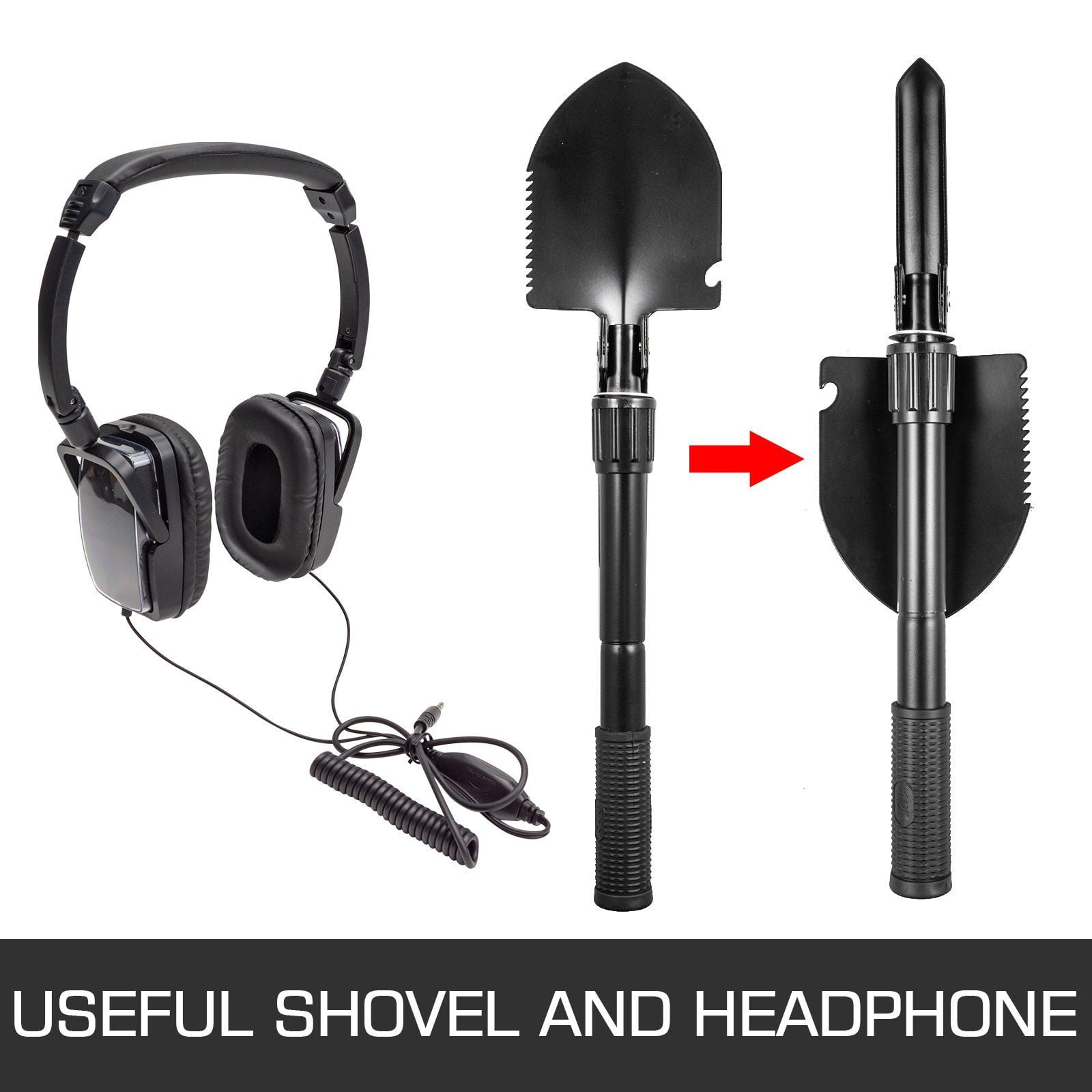 Waterproof LCD Metal Detector for Adults & Kids – 2 Detection Modes, Adjustable 102-130cm Stem, Headphones & Dual-Head Shovel, High Sensitivity 16cm Depth, for Beach, Yard, Shallow Water Use