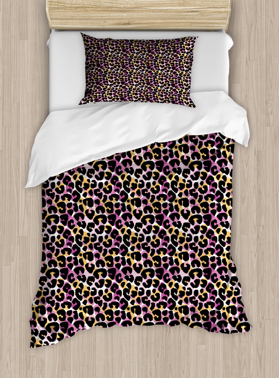 Leopard Print Twin Size Duvet Cover Set, Abstract Wild Exotic Animal