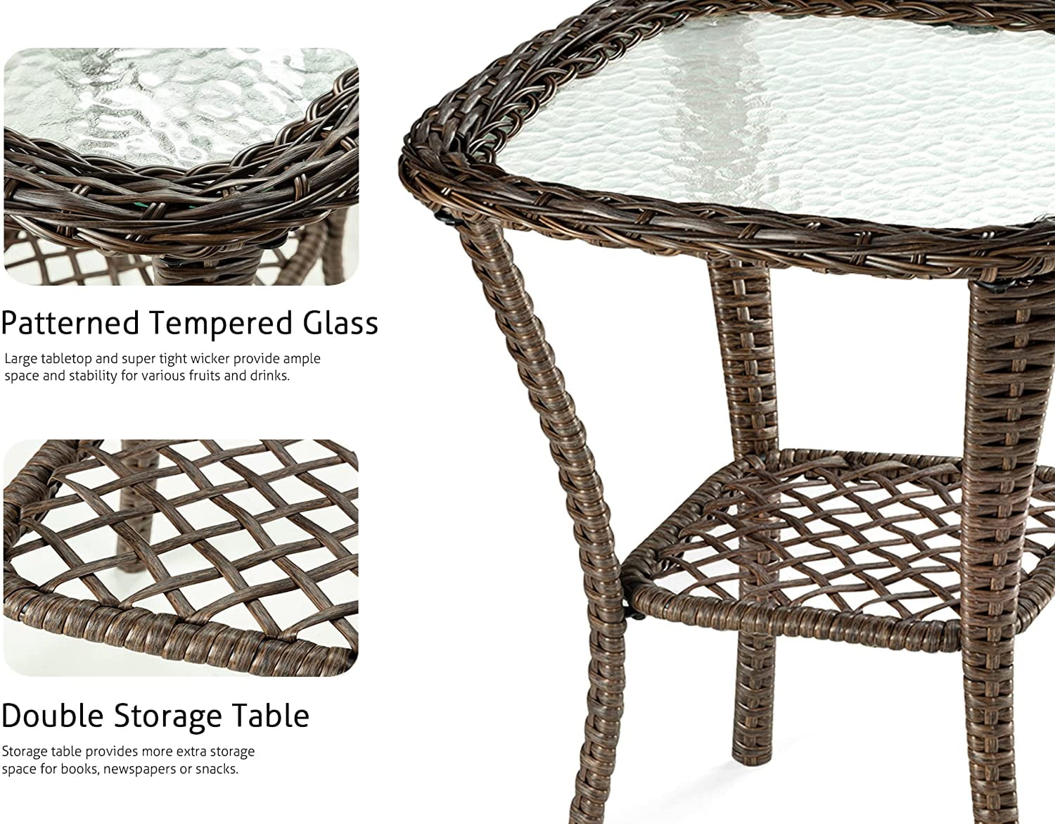 Amolife 3 Pieces Wicker Patio Furniture Set Bistro Set with