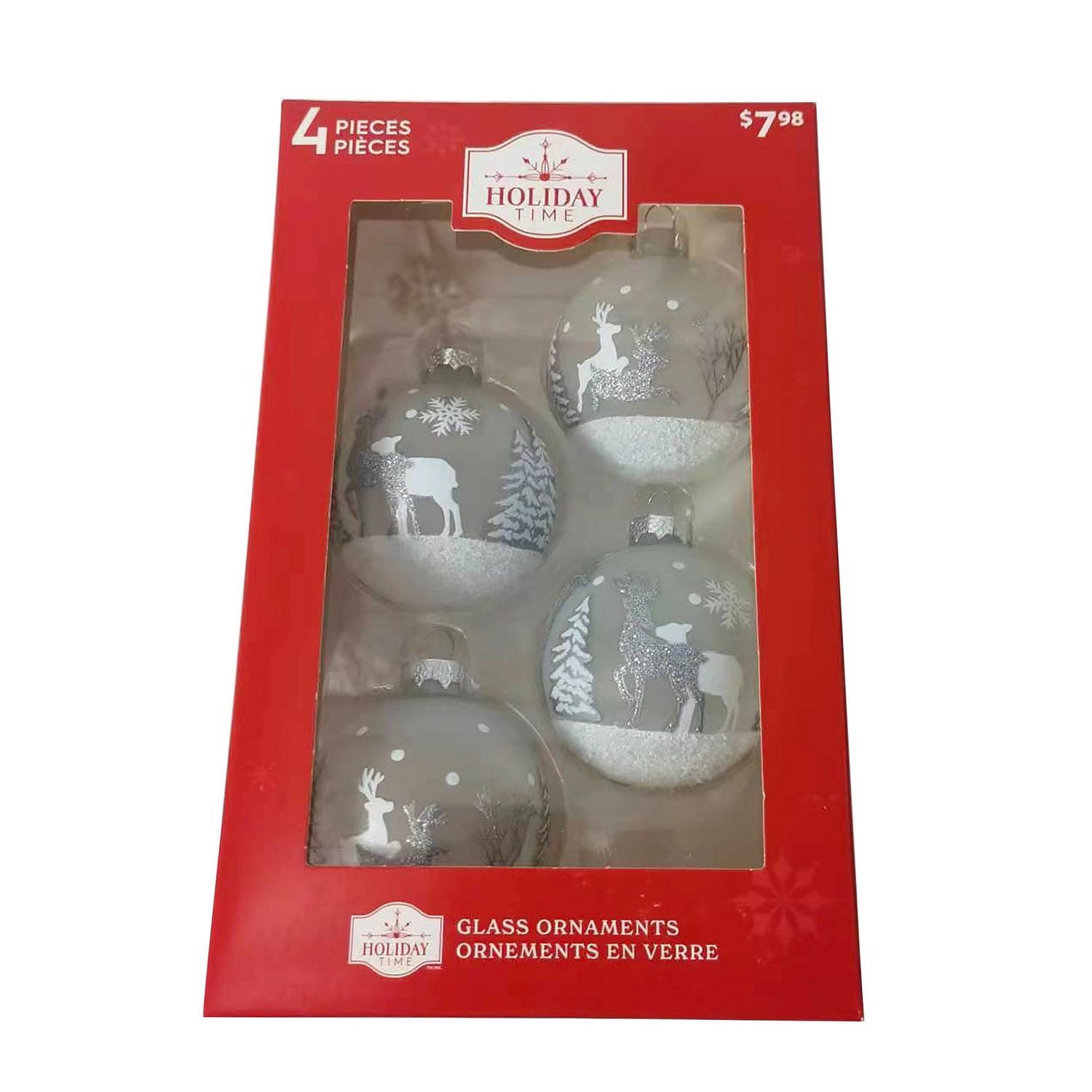 HOLIDAY TIME ORNEMENT EN VERRE DE CERF 65 MM x 4CT
