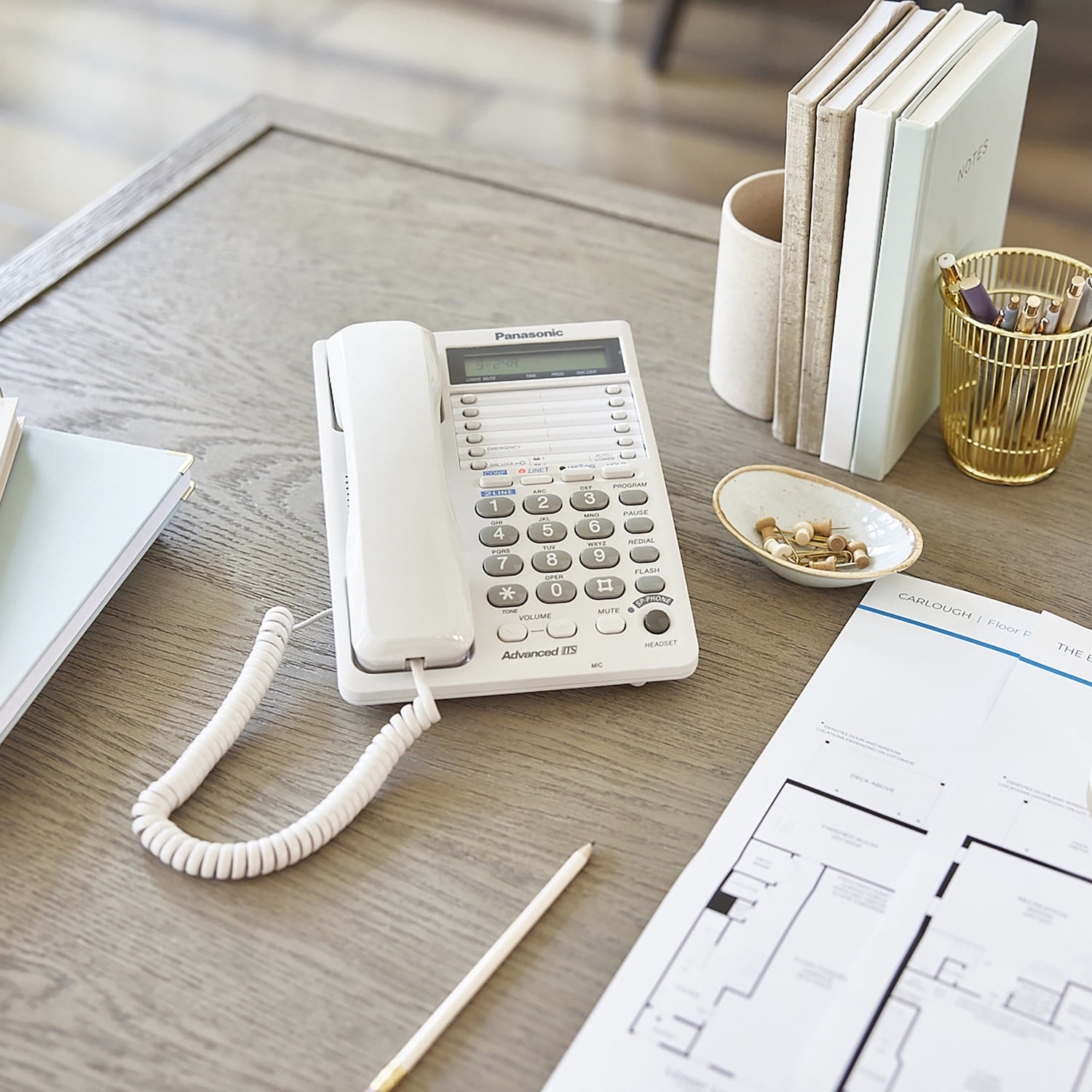Panasonic 2-Line Corded Office Phone with Speed Dial, White, KX-TS208W