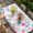 Sky Blue Pink, variant on Blue Pink Flowers Table Cloths for 6 Foot Rectangle Tables, Spring Garden Floral Gray Wooden Patio Waterproof Elastic Fitted Tablecloths, Washable Rectangular Table Cover for Camping