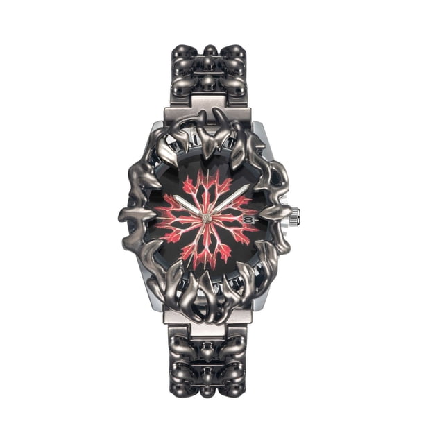 Reloj de Cuarzo Gótico para Hombre con Bisel de Llama y Esfera de Ojo Turco, Pulsera de Acero Inoxidable con Indicador de Fecha