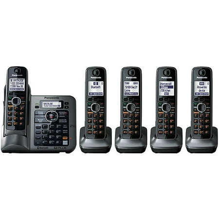 "Panasonic KX-TG7645M DECT 6.0 Plus Expandable Phone in Metallic Gray with Talking Caller ID, Answering System and Bluetooth Connectivity - 5 Handset Pack"