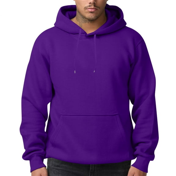 Zimjoy Purple Hoodie for Men Basic Casual Loose Hoodies Fleece Sweatshirts with Pocket Long Sleeve Drawstring Comfy Pullover Sweatshirts Outwear, Dark Purple 2XL
