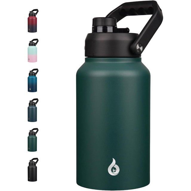 Biwat 87oz Insulated Water Bottle, Dishwasher Safe 2/3 Gallon Water Bottle with Ergonomic Handle, BPA Free Leak Proof Water Jug, Stainless Steel Metal Water Bottle with Anti-Slip Bottom, Army Green