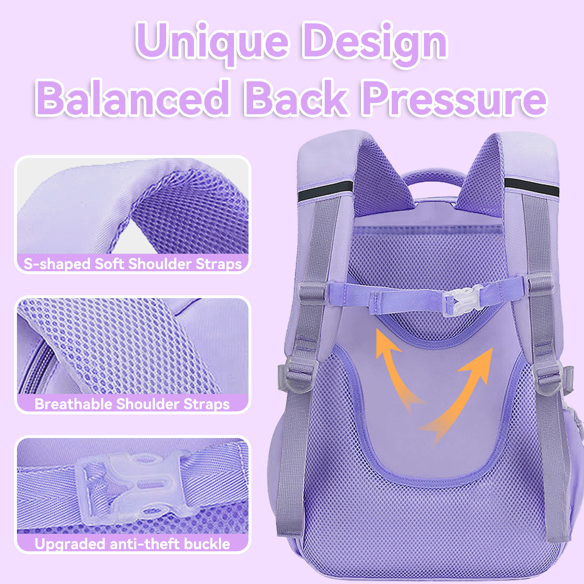 School Backpacks for Girls,Kids Casual Bookbag School Bag with panda for Child Teens,Purple