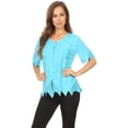 thumbnail image 5 of Sakkas Emma Womens Stonewashed V neck Short Sleeve Blouse Top Crochet Button Down - Turquoise - XL, 5 of 5