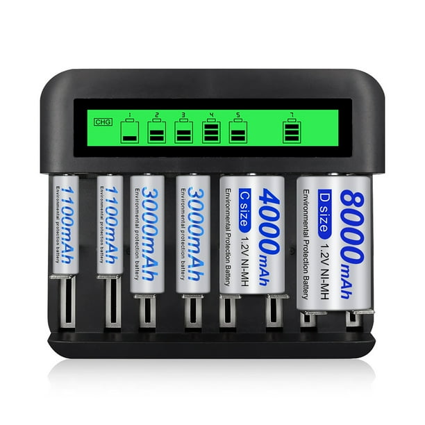FAMKIT LCD Universal Battery Charger, 8 Bay AA AAA C D Battery Charger
