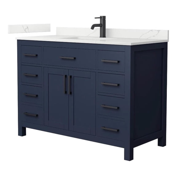 Beckett 48" Dark Blue Single Vanity & Giotto Quartz Top (1-Hole) & Black Trim