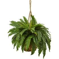 Nearly Natural Green Boston Fern Artificial Plant in Hanging Basket