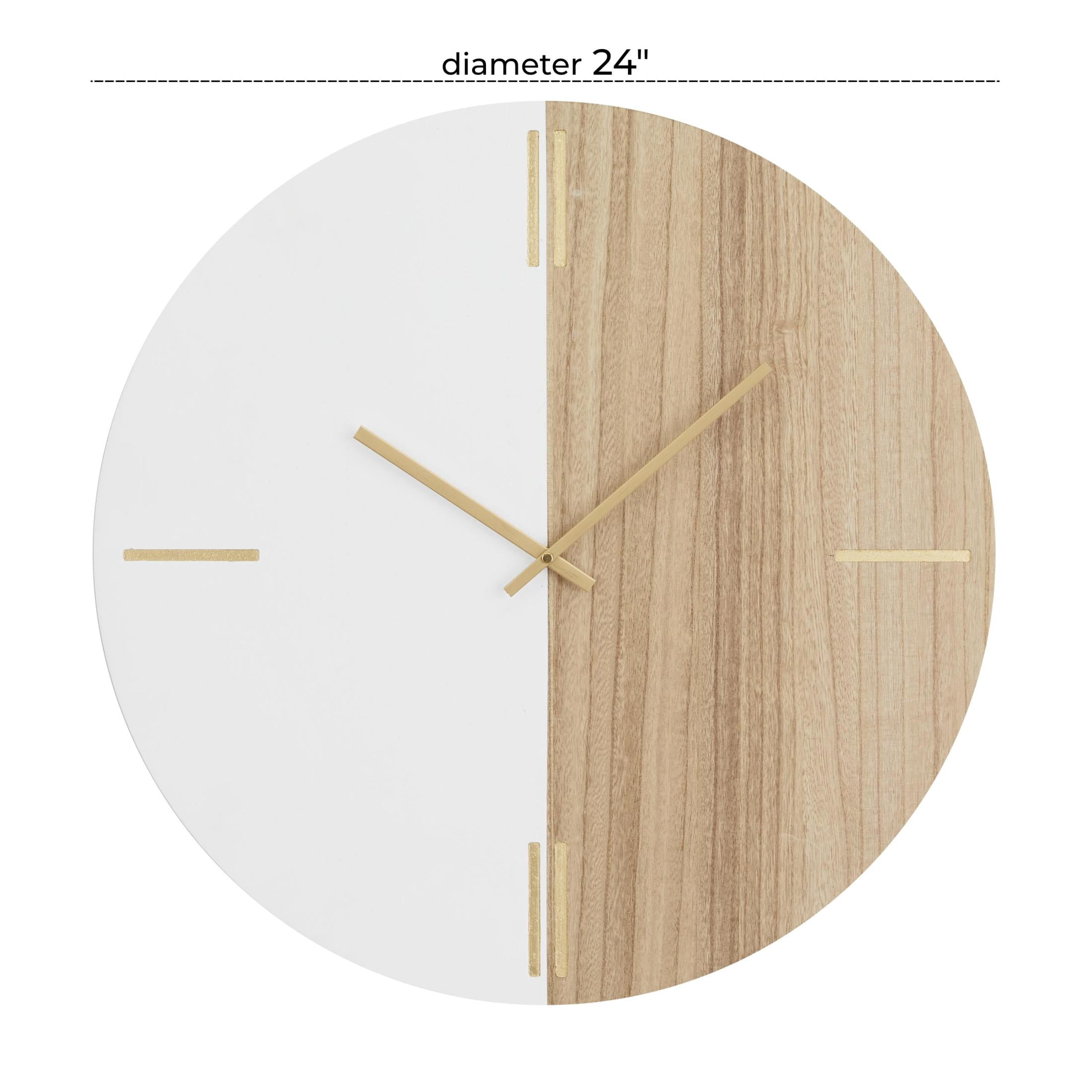 CosmoLiving by Cosmopolitan 24" Brown Wooden Round Wall Clock with Marble Side