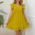 thumbnail image 2 of Mingw Ladies Babydoll Dresses Babydoll Cap Short Sleeve Crew Neck Shirt Dress Puff Skirt Casual Ruffle Hem Solid Color Loose Mini Dresses S, 2 of 6