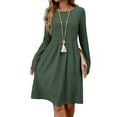 thumbnail image 3 of Women'S Casual Sweater Dress Crew Neck Knit Long Sleeve Dress A-Line Knee Length Fall Winter Dress Dark Green M, 3 of 7