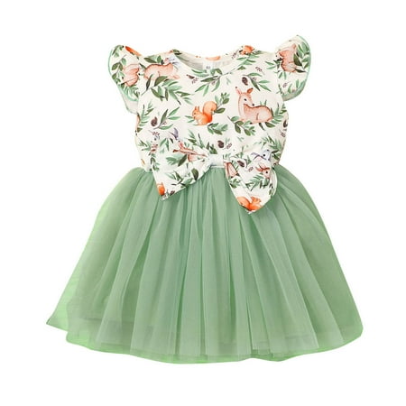 

EHTMSAK Infant Baby Toddler Child Children Kids Summer Dresses for Girl Bow Sundress Floral Short Sleeve Dress Green 12M-5Y 100