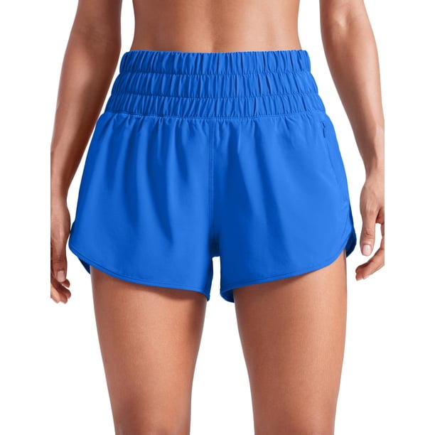 Shorts CRZ YOGA tiro alto con bolsillos laterales y cierre, azul, XS
