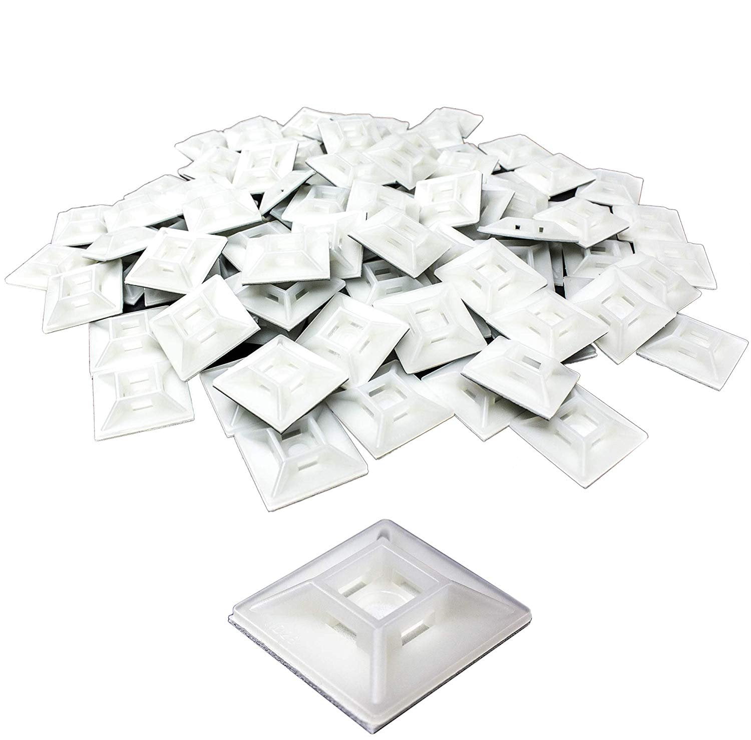 Large, Premium Zip Tie Adhesive-Backed Mounts 100 Pack by Nova Supply. Pro-Grade, UV White Cable Tie Bases: 1.1 in x 1.1 in. Screw-Hole Anchor Point Gives High-Strength Durability for Long-Term Use