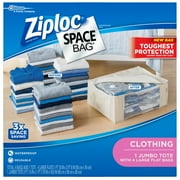 Ziploc Space Bag Organizer Set-Clear, 1 Jumbo Tote, 4 Large Flat Bags, 5 ct