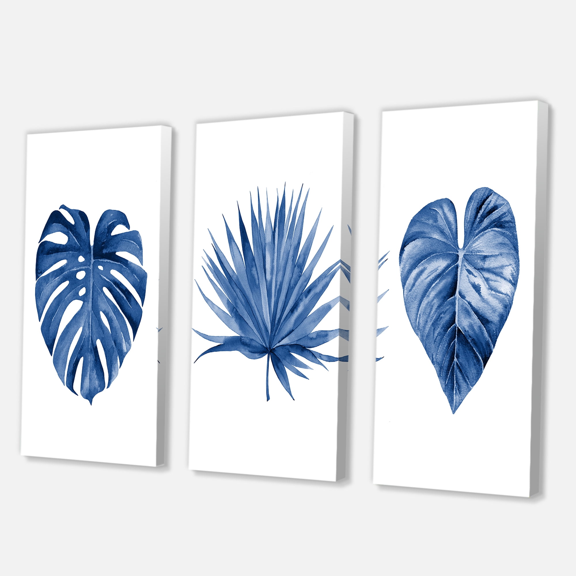 Designart ' Tropical Leaves In Classic Blue ' Tropical Canvas Wall Art Print