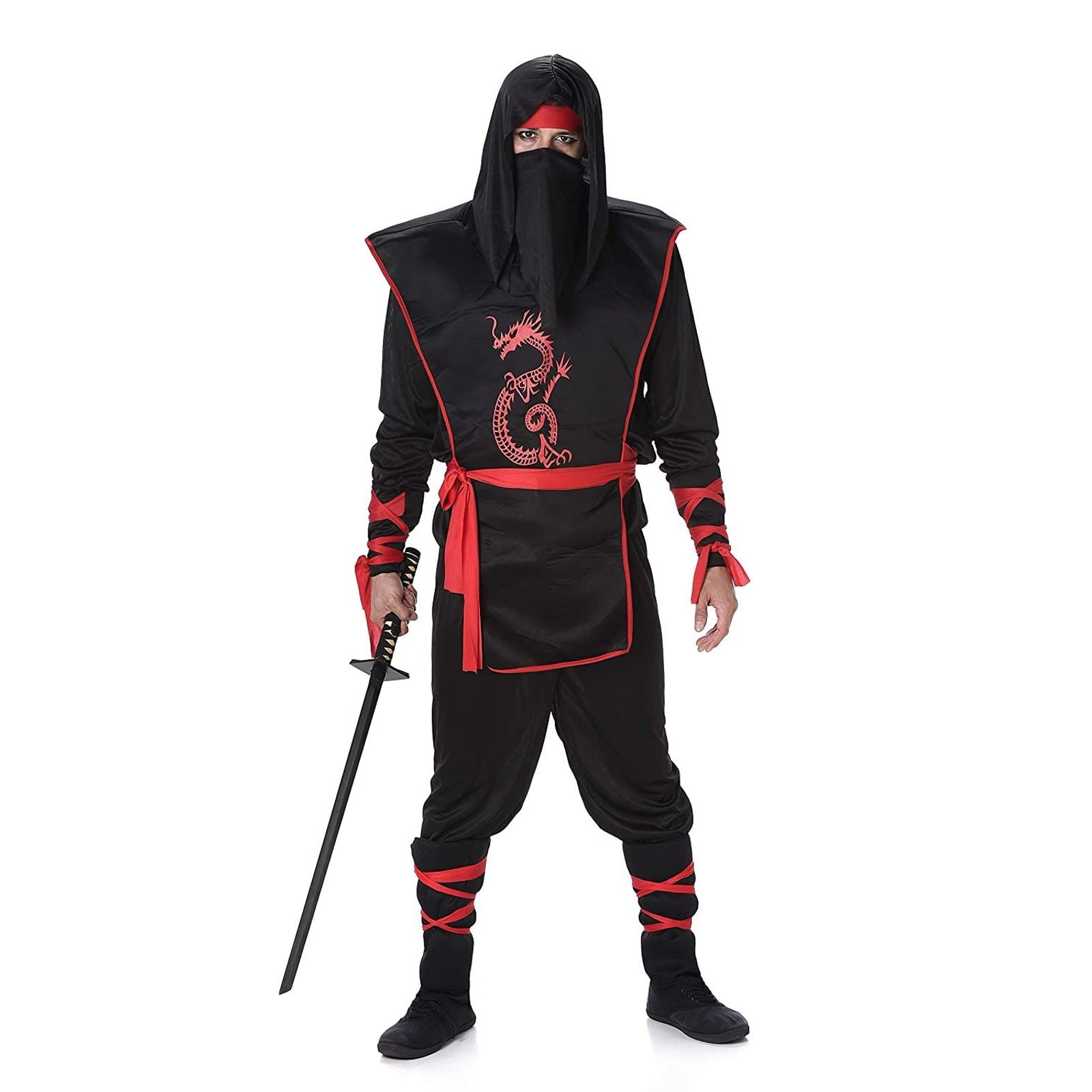 Black Red Ninja Costume Set Halloween Mens Dragon Assassin Warrior, X- - Walmart.com