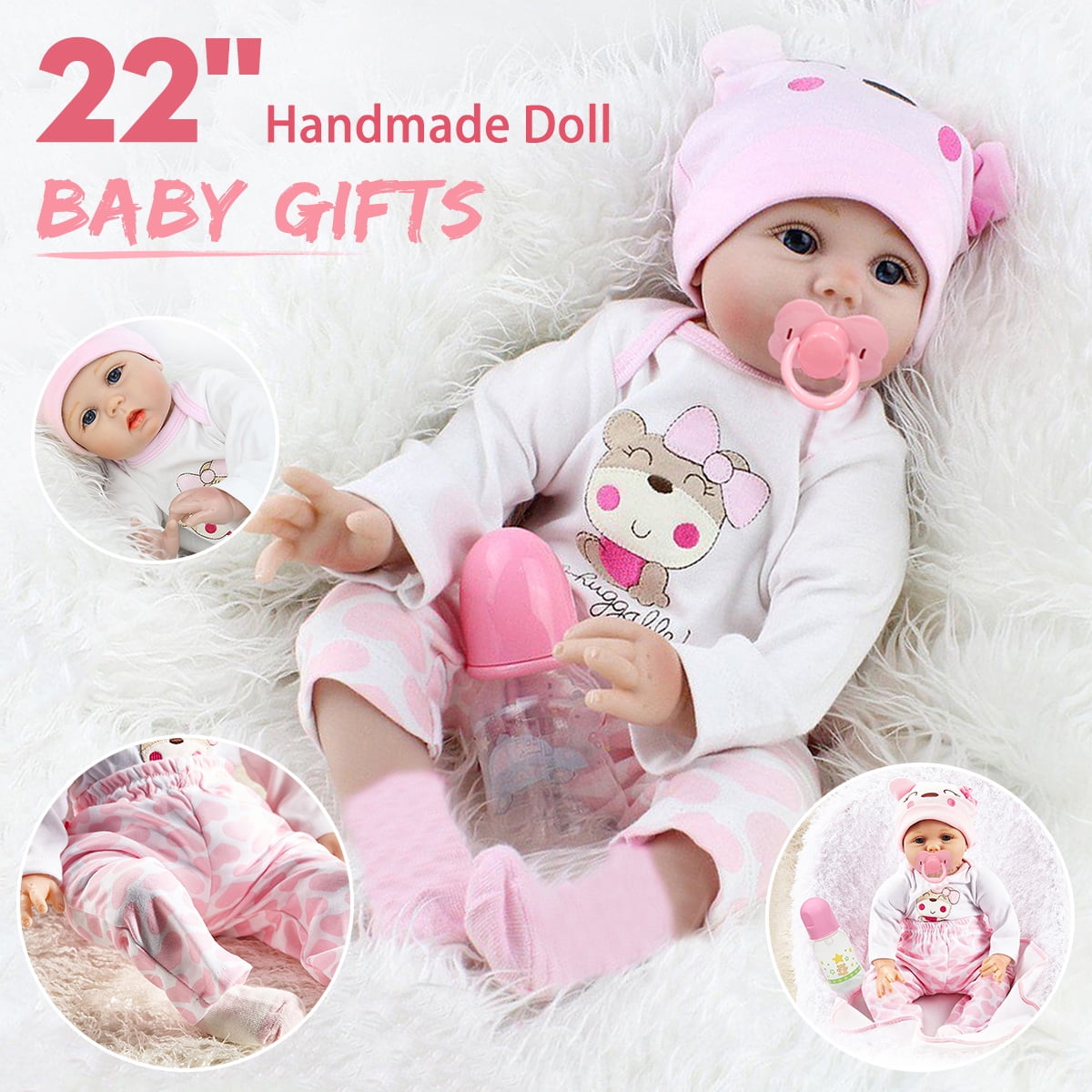 22/'/' Handmade Silicone Real Looking Lifelike Baby Smile Girl Doll Newborn Toy